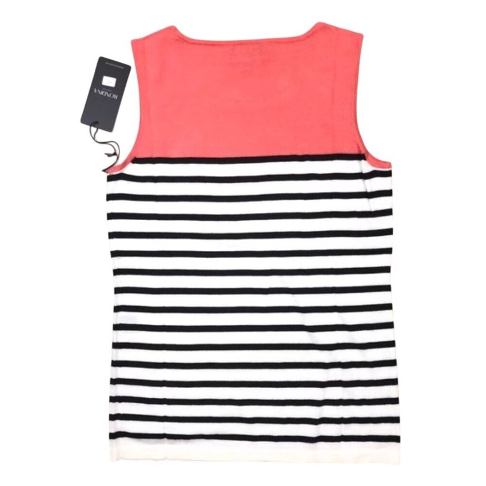 Rondina Sleeveless Knit Top Coral Silk Wool Stripe Women's Size Small New with T